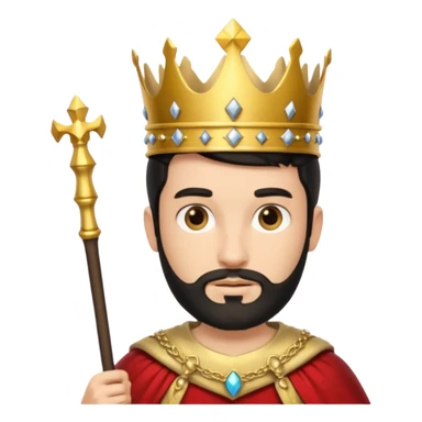 Bearded King, young king with short black beard, royal staff in hand, wearing crown
 sticker