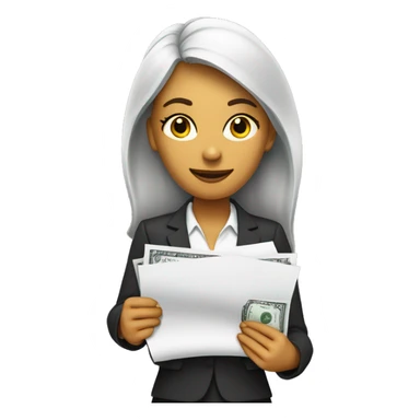 business woman with a piece of paper in the one hand and money in the other sticker