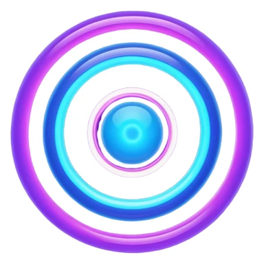 Futuristic retry symbol for a game: glowing circular energy ring with a rotating neon core, vibrant blue and violet Virtuosa colors, smooth soft shapes like a friendly floating orb, dynamic swirl effect suggesting a restart. Playful, modern, high-tech. No text. Full background. sticker
