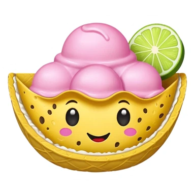 Yellow taco shell with limes and pink scoops of ice cream inside no face sticker
