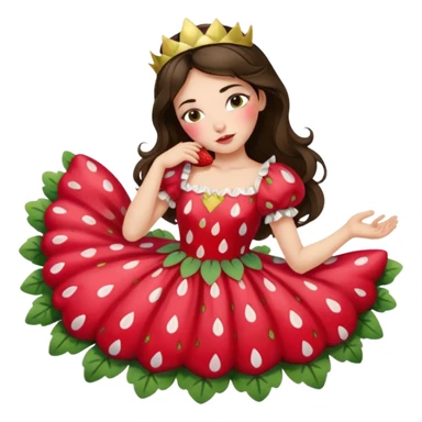 sleeping beauty brunette white girl with a silk pillow strawberry dress with her face painted fairy strawberry styles on top and her dress drawstring with a strawberry  sticker