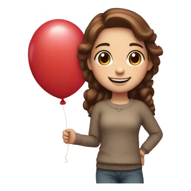 White skinned girl with brown hair and brown eyes holding a balloon that reads “Happy Valentine’s Day!” sticker