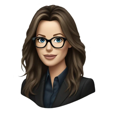 Hyper Realistic photo Kate Beckinsale blue eyes wearing glasses in a business meeting black dress sticker