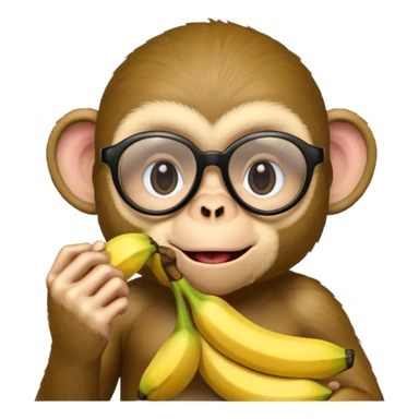 Make a suspicious emoji  that looks like a monkey in a mafia with mafia fully black glasses covering the eyes eating a banana in monkey pose sticker