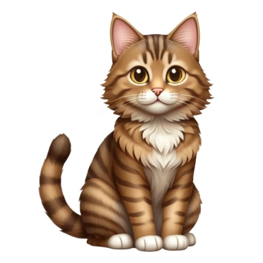 cinematic-[brown tabby cat]-realistic-full-body-sitting-emoji,-tail-curled-playfully-around-its-paws,-head-tilted-dramatically,-fluffy-[tabby]-fur,-simplified-yet-hilariously-adorable-features,-highly-detailed,-glowing-with-an-almost-sarcastic-glow sticker