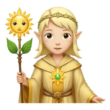 {
      "type": "human",
      "look": "light elf healer, golden robe, staff with leaf and sun",
      "description": "a light elf healer wearing a golden robe and holding a staff with leaf and sun symbols"
    } sticker