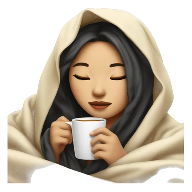asian girl inside a blanket sipping coffee eyes closed sticker