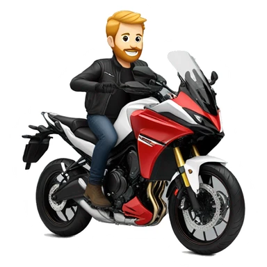 Blonde man with short ginger beard on red Yamaha Tracer 9r sticker