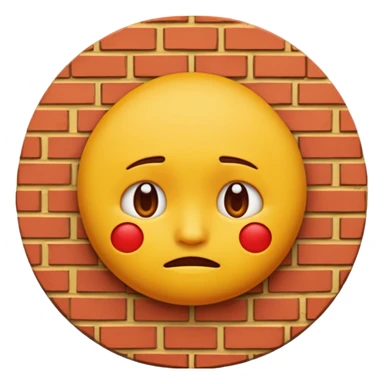 If you are familiar with the Melting Face Emoji, the round yellow face, with no define facial features, generate an emoji with that face but sad. Also, the face should be leaning against a red brick wall, with one cheek touching it, so this wall should be in perspective to understand the composition sticker