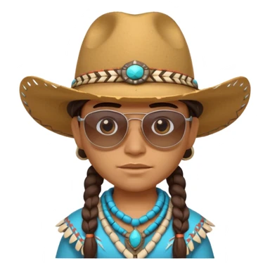 cute Indigenous tribal character portrait, head and shoulders only, cowboy hat, sunglasses, tribal accessories, confident expression, 3D cartoon, mobile game icon style, clean background, no text, no watermark
 sticker