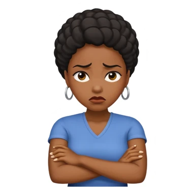black woman looking upset, arms crossed, moth is frowning, rolling eyes sticker