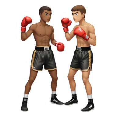 19-year-old lightweight Black male boxer in boxing stance, full body view, lean athletic build, boxing gloves, boxing shorts sticker