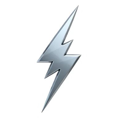 A lightning bolt emoji made of polished silver chrome, sharp yet rounded edges, glossy metallic surface, soft reflections, minimal futuristic design, iOS emoji style, centered, clean white background sticker