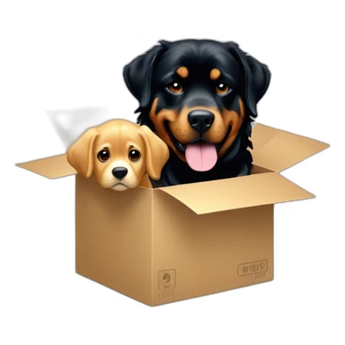 A Rottweiller playing with a golden retriever in box sticker