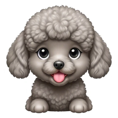 Grey toy poodle female puppy, very big and rounded eyes, very cute, sticks her tough out, very lovely  sticker