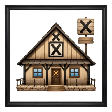 an inn with a big X on it sticker