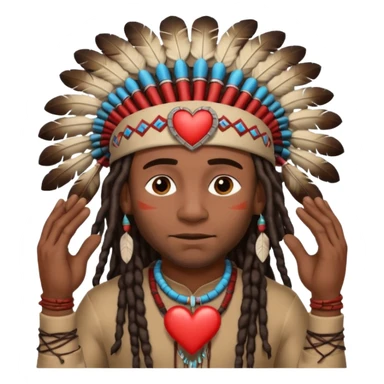 Black American man dark brown with dreads with a American Indian headdress with making a heart with both his hands sticker