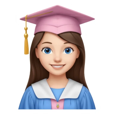 young brunette girl long hair, blue eyes and light pink gown and cap university graduate sticker