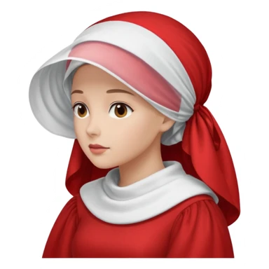 mujer de perfil con un vestido rojo de manga y falsas largas y voluptosas, y una toca blanca GRANDE que no se le ve la cara porque la toca la cubre sticker