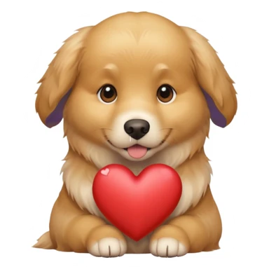 A dog holding a heart (modelled after a Golden Retriever) sticker