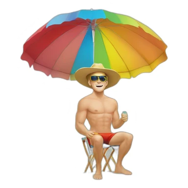 Jonathan Toews as beach bum under rainbow umbrella sticker