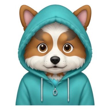 Dog wearing a teal hoodie sticker