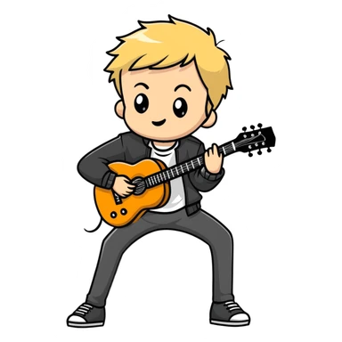 young blonde boy in a black jacket playing a guitar sticker
