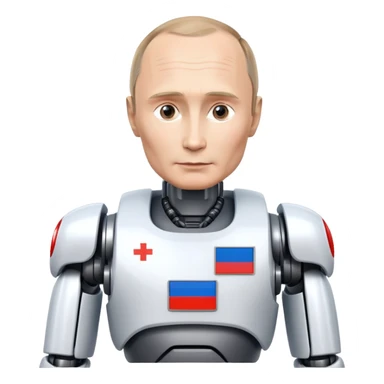 Futuristic robot with Vladimir Putin features and Russian flag colors sticker
