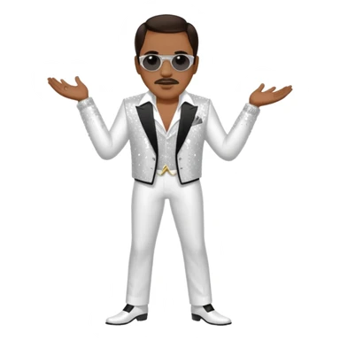 Charlie Wilson with dark brown hair, white sequin outfit sticker