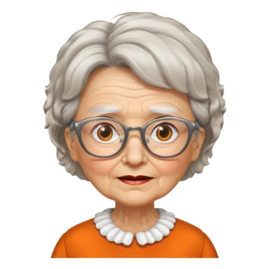 OLD LADY IN KITCHEN OUTFIT ORANGE DRESS, GLASSES. WHITE HAIR , AOROM BUSHY HAIR sticker