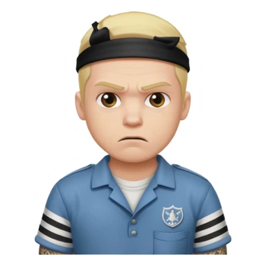 angry blonde tattooed male prisoner with prison BG sticker