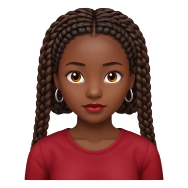 Black girl with box braids and a dark red top sticker