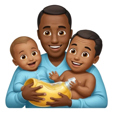 Sean “Diddy” Combs with baby oil and a very small infant and he’s pouring the baby oil on the infant that is laughing with a very exaggerated expression sticker