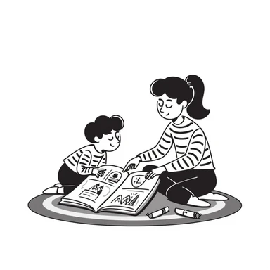 educator or speech therapist with child, who helps child with lessons sticker