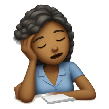 Tired woman teacher sleeping at her desk in elementary classroom sticker