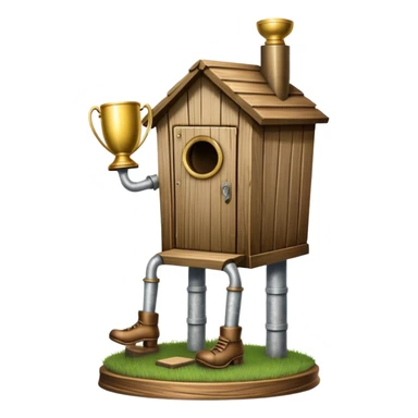 A "I STINK AT FANTASY FOOTBALL" trophy featuring an outhouse-shaped figure with legs on a metallic base - perfect for commemorating league losers.​​​​​​​​​​​​​​​​ sticker