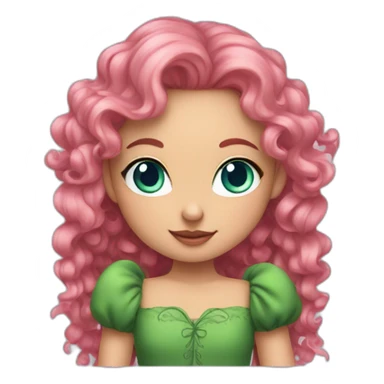Girl with elf ears, long pink curly hair, blue eyes and green dress sticker
