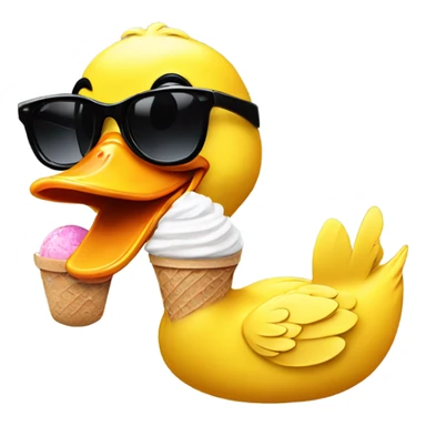 Yellow duck eating ice cream with black sunglasses  sticker