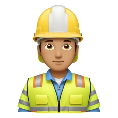 Guy with yellow reflective vest and white protection helmet sticker