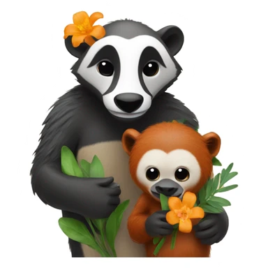 A badger and orangutang holding flowers sticker