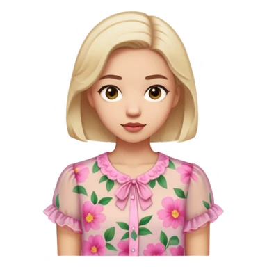 White very short sleeved pink floral chiffon blouse sticker