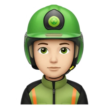 ojek online driver, using motorbike, the helmet is green. green jacket, not green motorbike (maybe a black jacket with green stripes just a little) then please make the driver not looking at "camera". the first one is good. but can you make the driver just look at the road not looking at me sticker