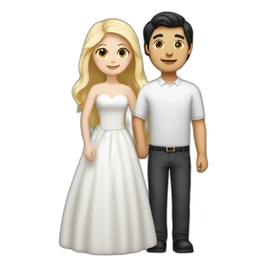 blond man, black hair white skin woman, marriage and holding gray cat sticker