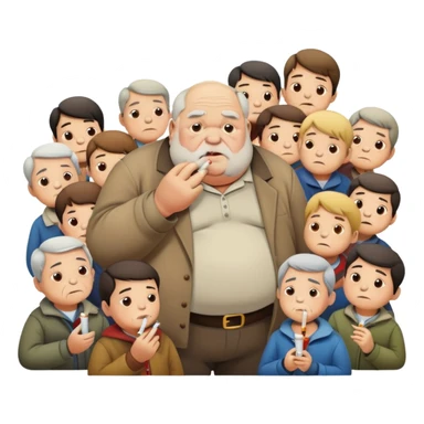 Fat old man smoking cigarettes with 16 children  sticker