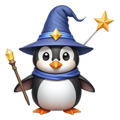 Cute penguin wearing wizard hat and holding a magic wand sticker