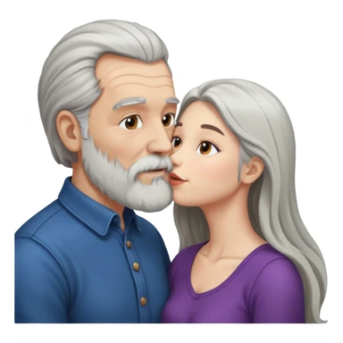 Older bearded man kissing younger woman sticker