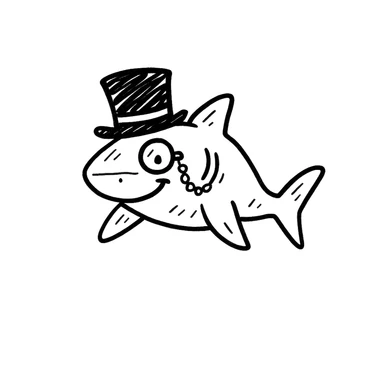 Add a monocle to the shark with a top hat in the style of doodle. sticker