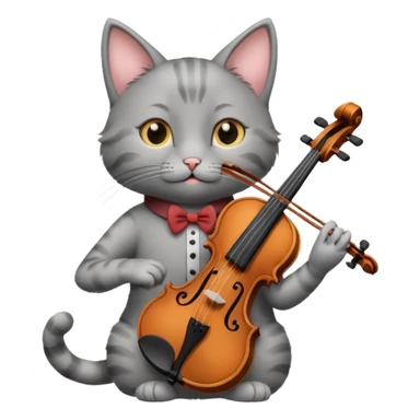 thin grey cat play violin sticker