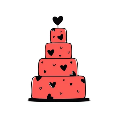 Hand-drawn red wedding cake with decorative layers and small heart details sticker