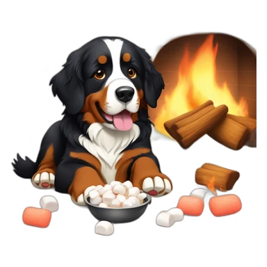 bernese mountain dog eating marshmallows cooked over fire place sticker